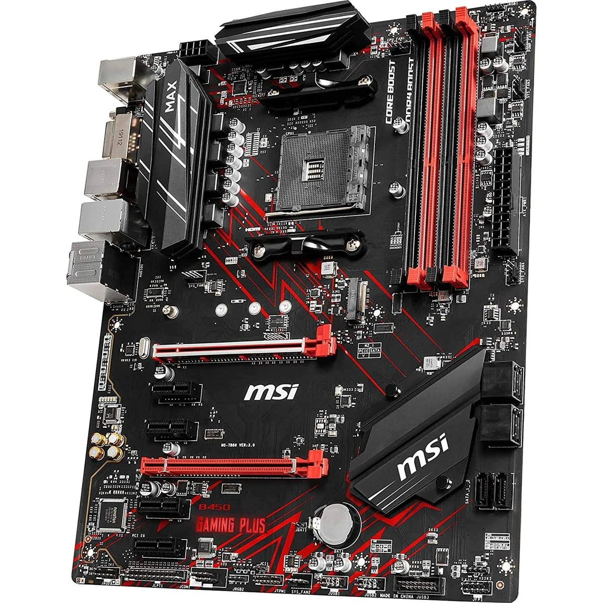 MSI Performance Gaming AMD Ryzen 2ND and 3rd Gen AM4 M.2 USB 3 SATA 6Gb/s DDR4 DVI HDMI Crossfire ATX Motherboard B450 Gaming Plus Max product image