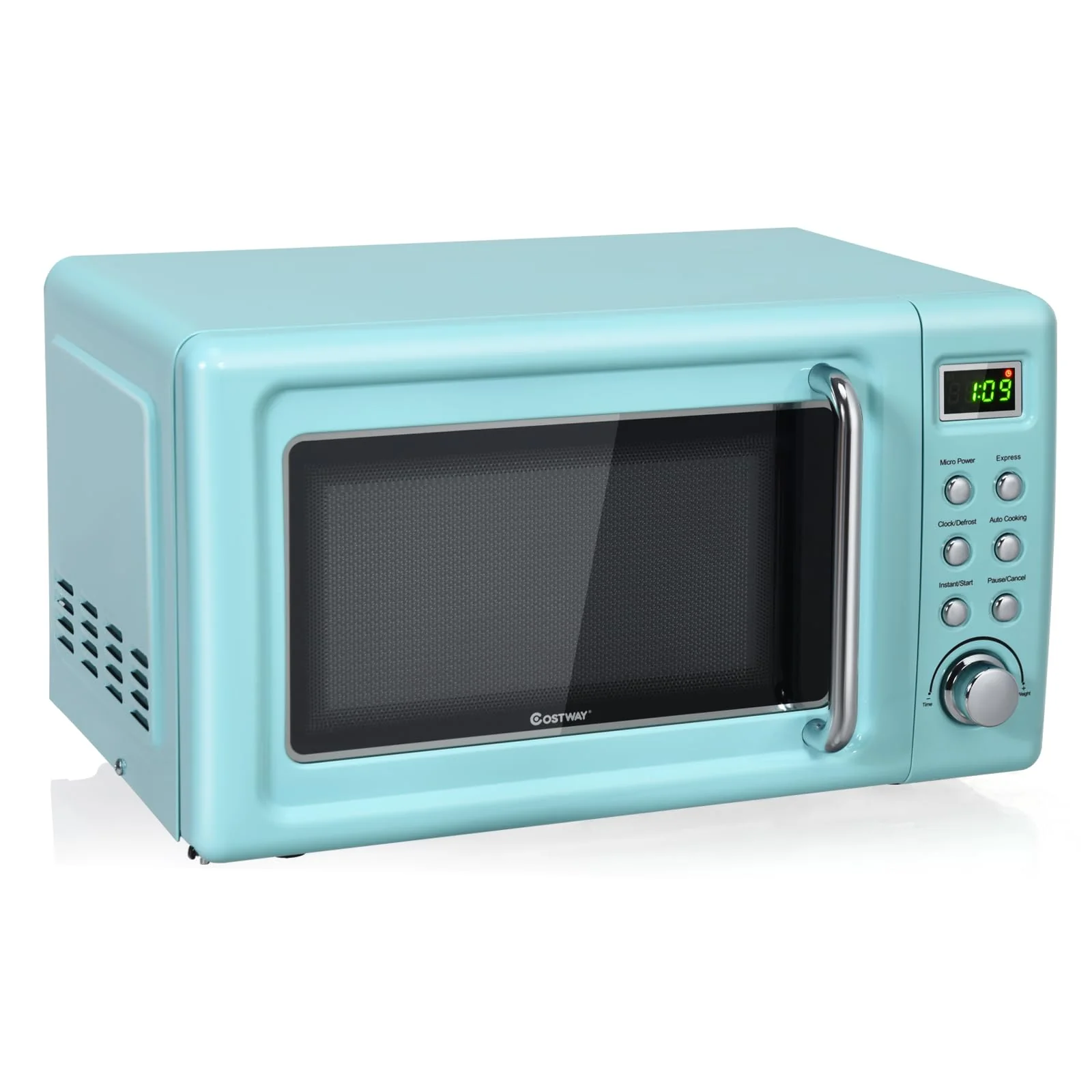 COSTWAY Retro Countertop Microwave Oven, 0.7Cu.ft, 700-Watt, High Energy Efficiency, 5 Micro Power, Delayed Start Function, with Glass Turntable & Viewing Window, LED Display, Child Lock Green product image