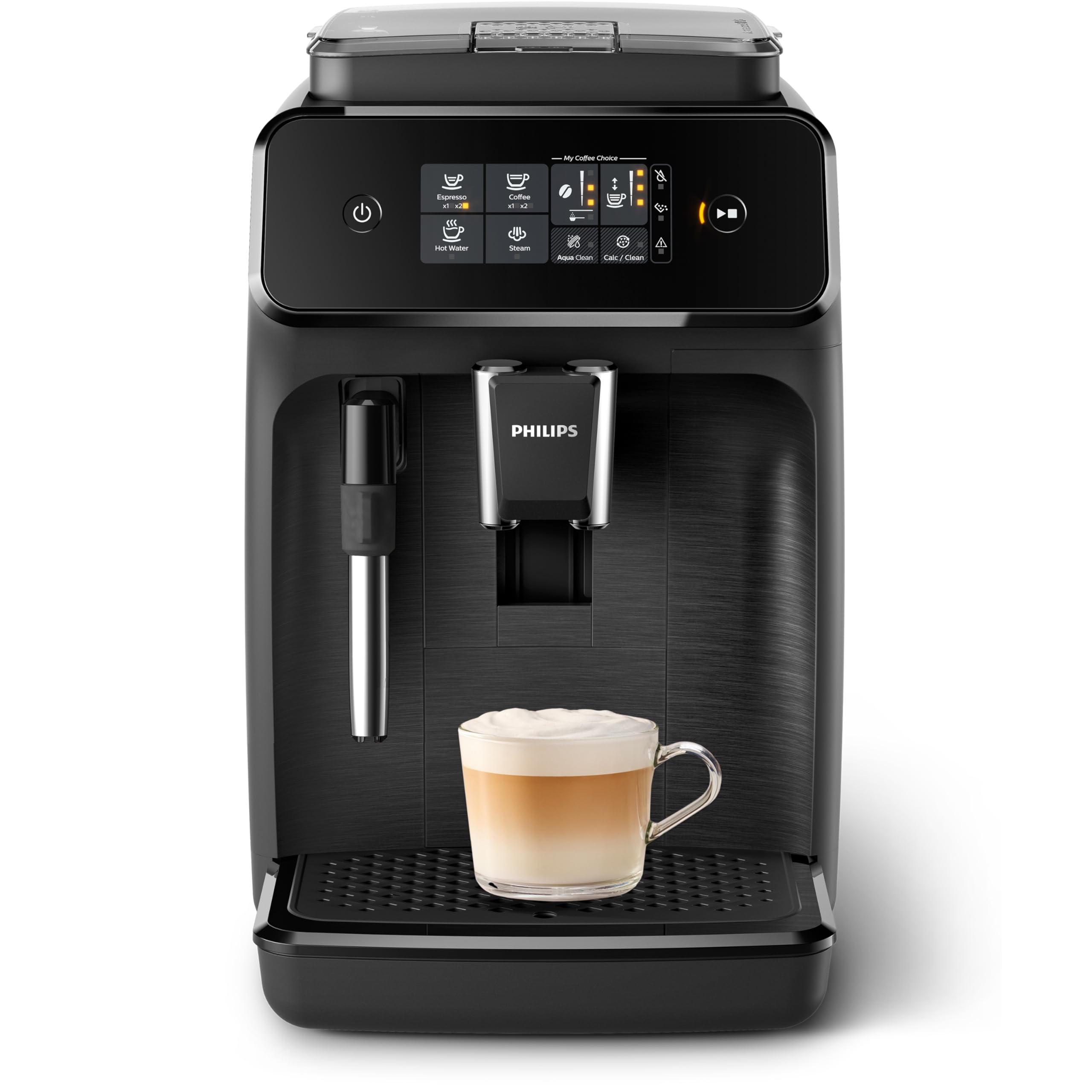 Philips 1200 Series Fully Automatic Espresso Machine, Classic Milk Frother, 2 Coffee Varieties, Intuitive Touch Display, 100% Ceramic Grinder, AquaClean Filter, Aroma Seal, Black EP1220/04 product image