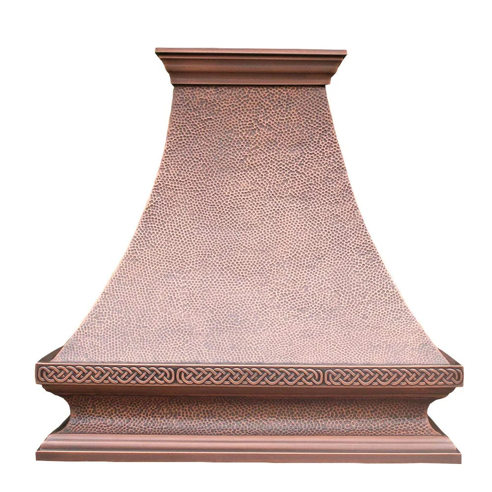SINDA Island Mount Copper Range Hood Light Hammered-Natural Copper 42"Wx42"H, Custom Hammered 16 Gauge Solid Copper Range Hood with 304 Stainless Steel Vent and Fan Motor, H21LNI4242 product image
