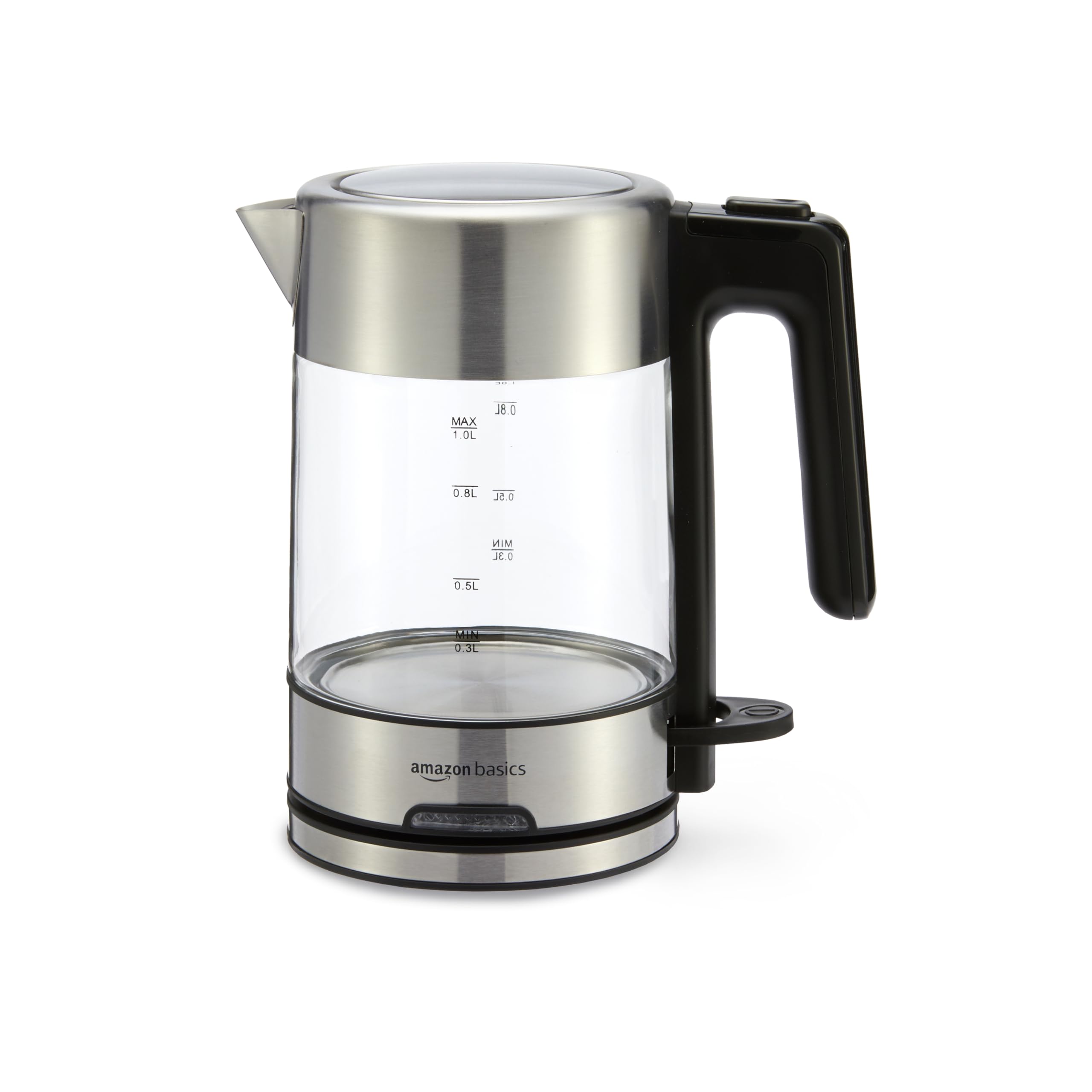 Amazon Basics Electric Kettle with Glass Carafe for Tea and Coffee, Fast Boiling, Auto Shut-Off, Boil-Dry Protection, Temperature Control, Removable Filter, 1 Liter, 1500W, BPA-Free product image