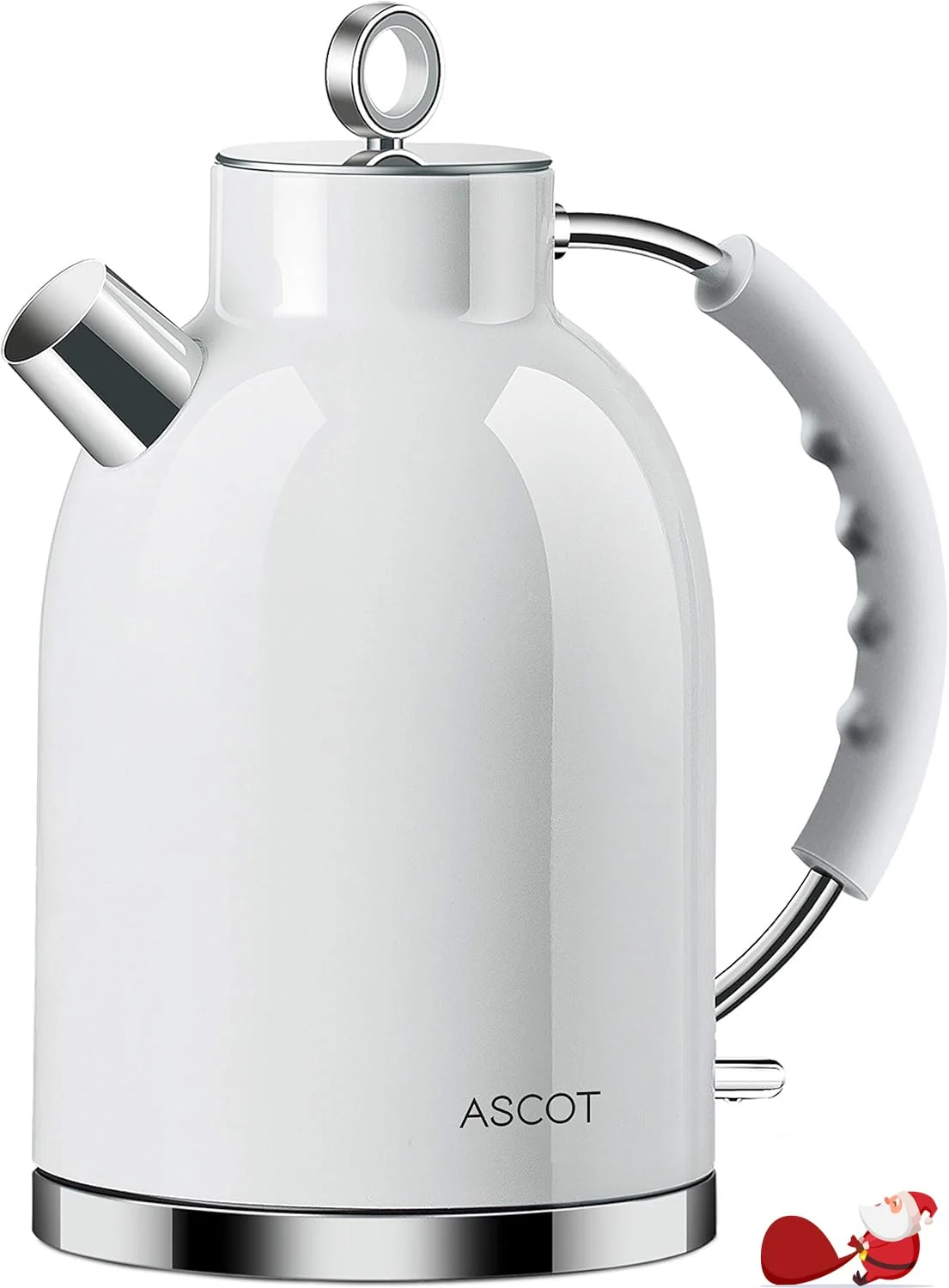 ASCOT Electric Kettle, Stainless Steel Tea Boiler 1.6qt 1500W Retro Tea Heater & Boiling Kettle, Auto Shut-Off and Boil-Dry ProtectionWhite product image