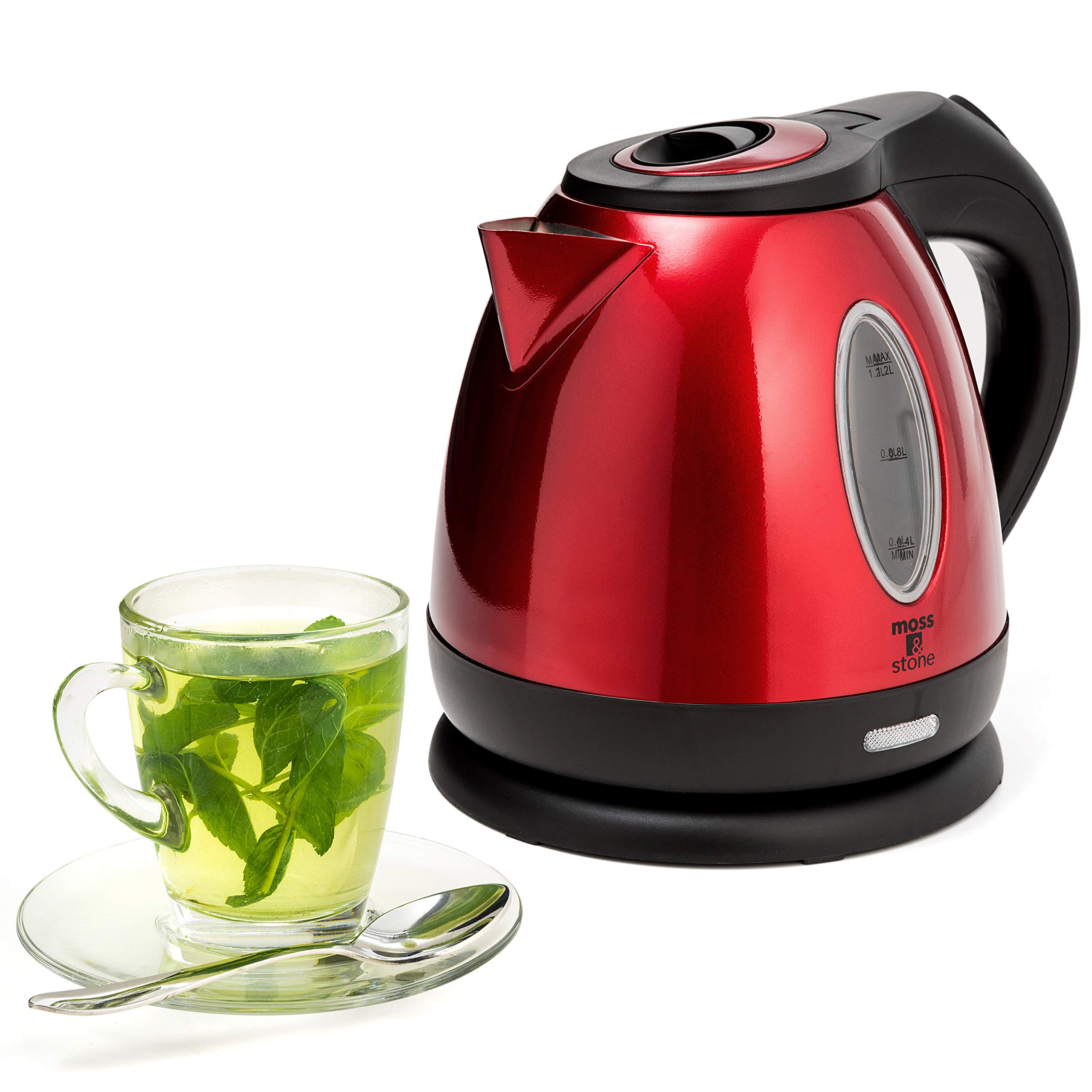 Moss & Stone 1.2L Stainless Steel Small Electric Kettle Red Color, Cordless 1500w Fast Boiling Pot, Portable Hot Water Electric Tea Kettle With Boil Dry Protection & Auto Shut-Off product image