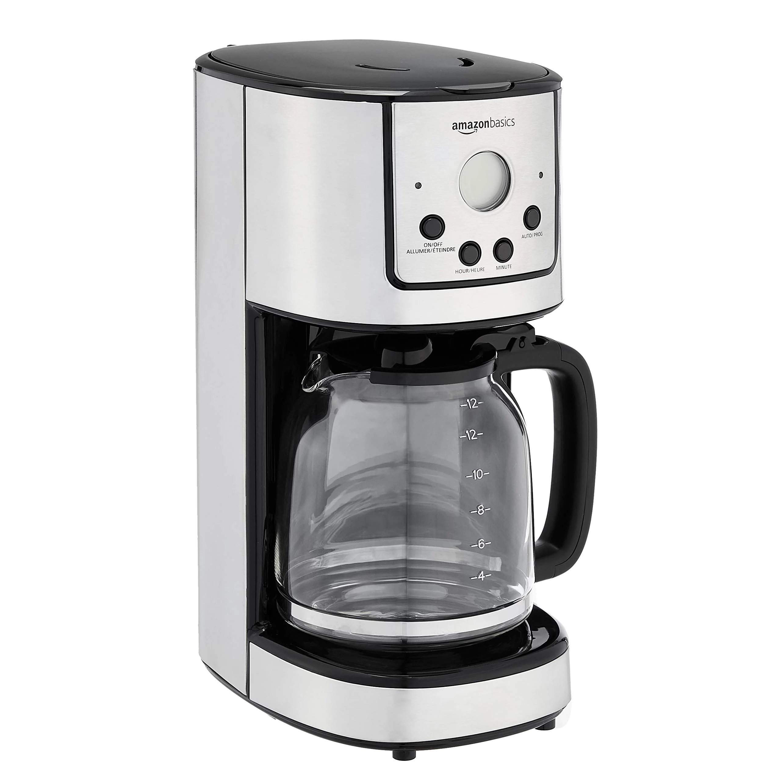 Amazon Basics Programmable Coffeemaker with Carafe and Reusable Filter, Stainless Steel, 12 Cups, Black product image