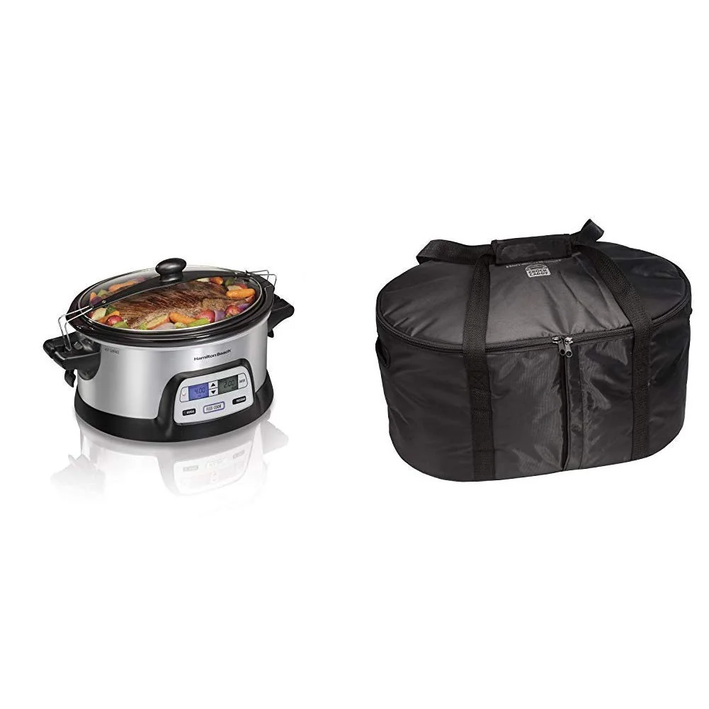 Hamilton Beach Stay or Go Portable 6-Quart Programmable Slow Cooker, Lid Lock 33861 and Hamilton Beach Travel Case & Carrier Insulated Bag 33002,Black product image