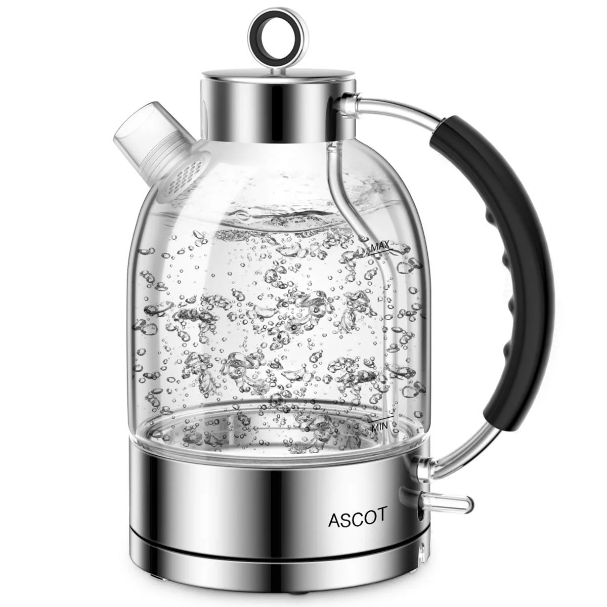 ASCOT Electric Kettle, Glass Electric Tea Kettle Gifts for Men/Women/Family 1.5L 1500W Borosilicate Glass Tea Heater, with Auto Shut-Off and Boil-Dry Protection Silver product image