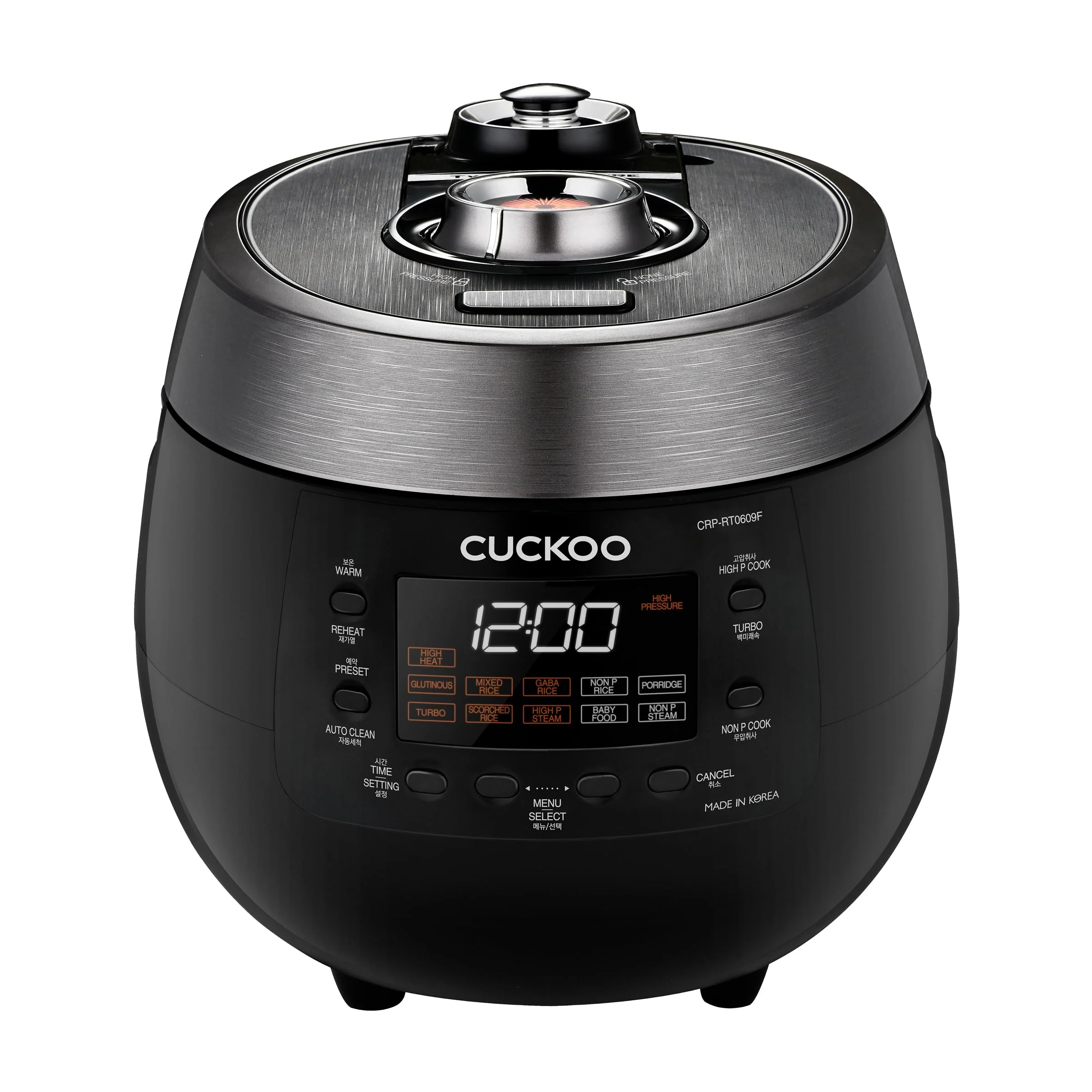 CUCKOO Twin Pressure Rice Cooker 6-Cup Uncooked / 12-Cup Cooked with Nonstick Inner Pot, Versatile Rice Maker & Warmer with 14 Menu Options, Voice Guide, Auto Clean, Black CRP-RT0609FB product image