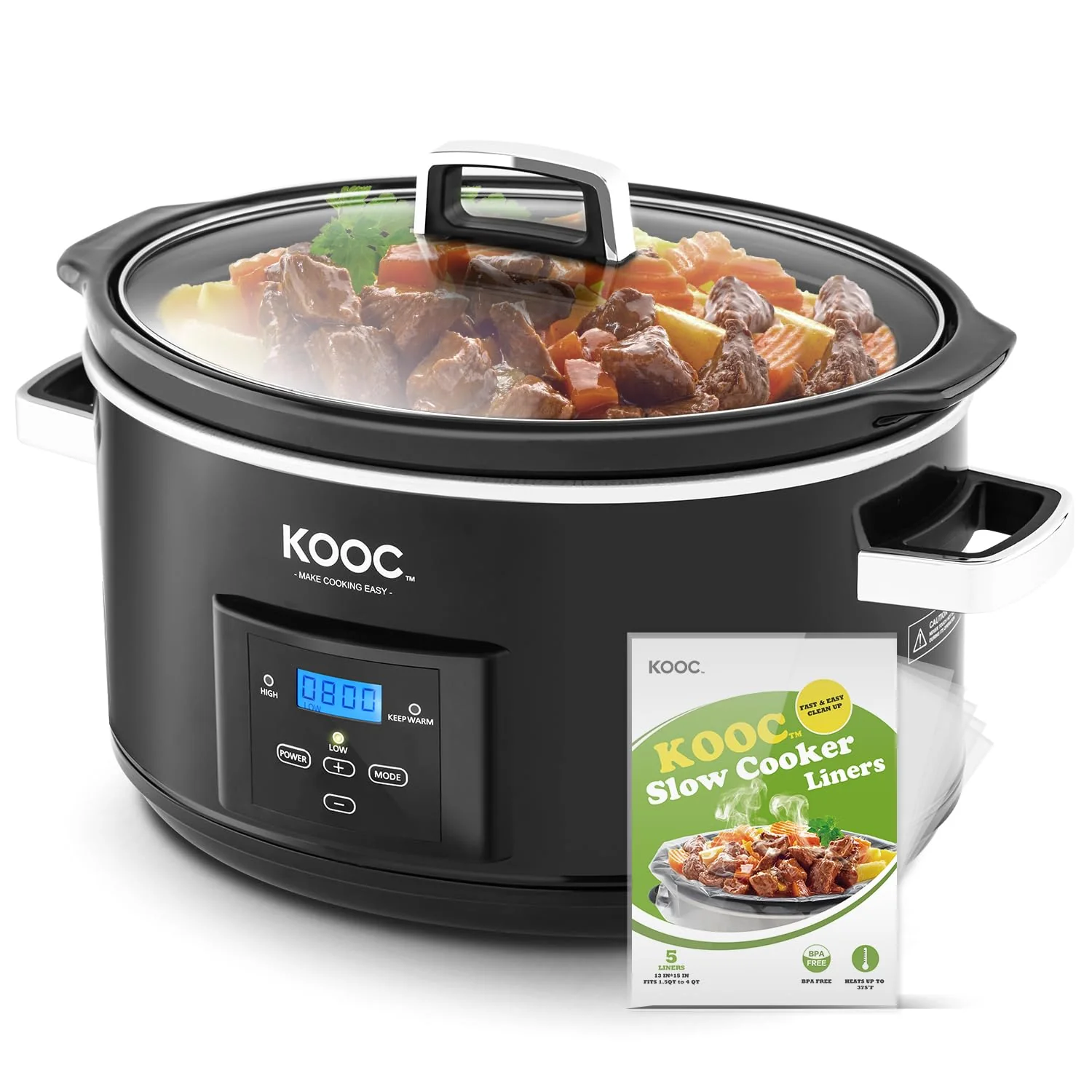 NEW LAUNCH KOOC 8.5-Quart Programmable Slow Cooker, Larger than 8 Quart, More Practical than 10 Quart, with Digital Countdown Timer, Free Liners Included for Easy Clean-up, Black, Oval… product image