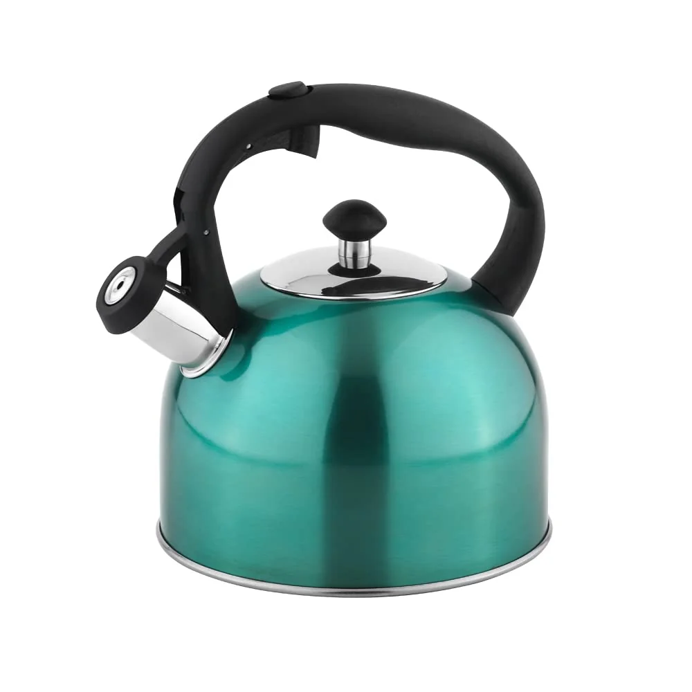 Amazon Basics Stainless Steel Whistling Tea Kettle, Fast Boiling for Tea and Coffee, Food Grade, Ergonomic Handle, 2.3 Liter, Teal product image
