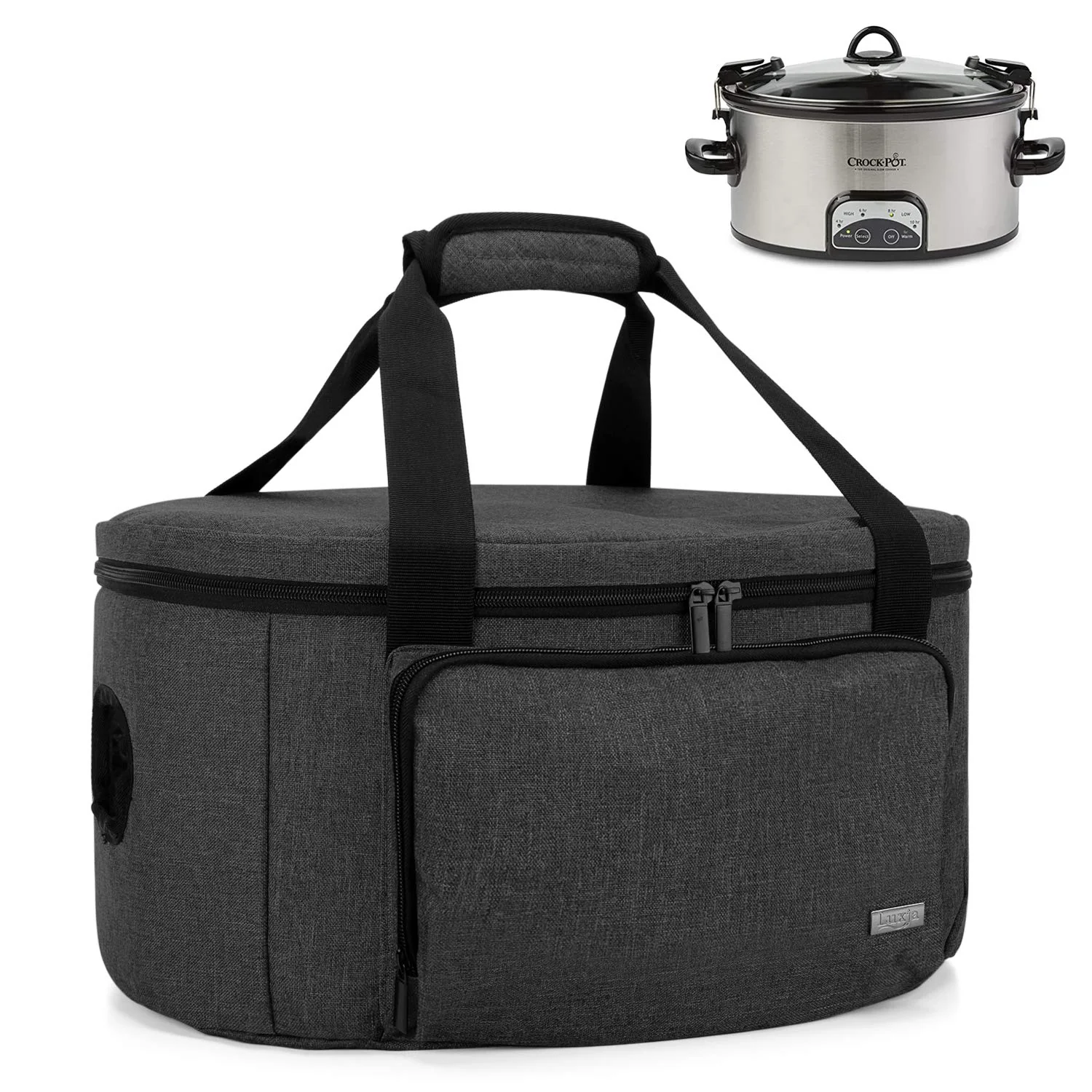 LUXJA Insulated Slow Cooker Bag with Bottom Pad and Lid Fasten.