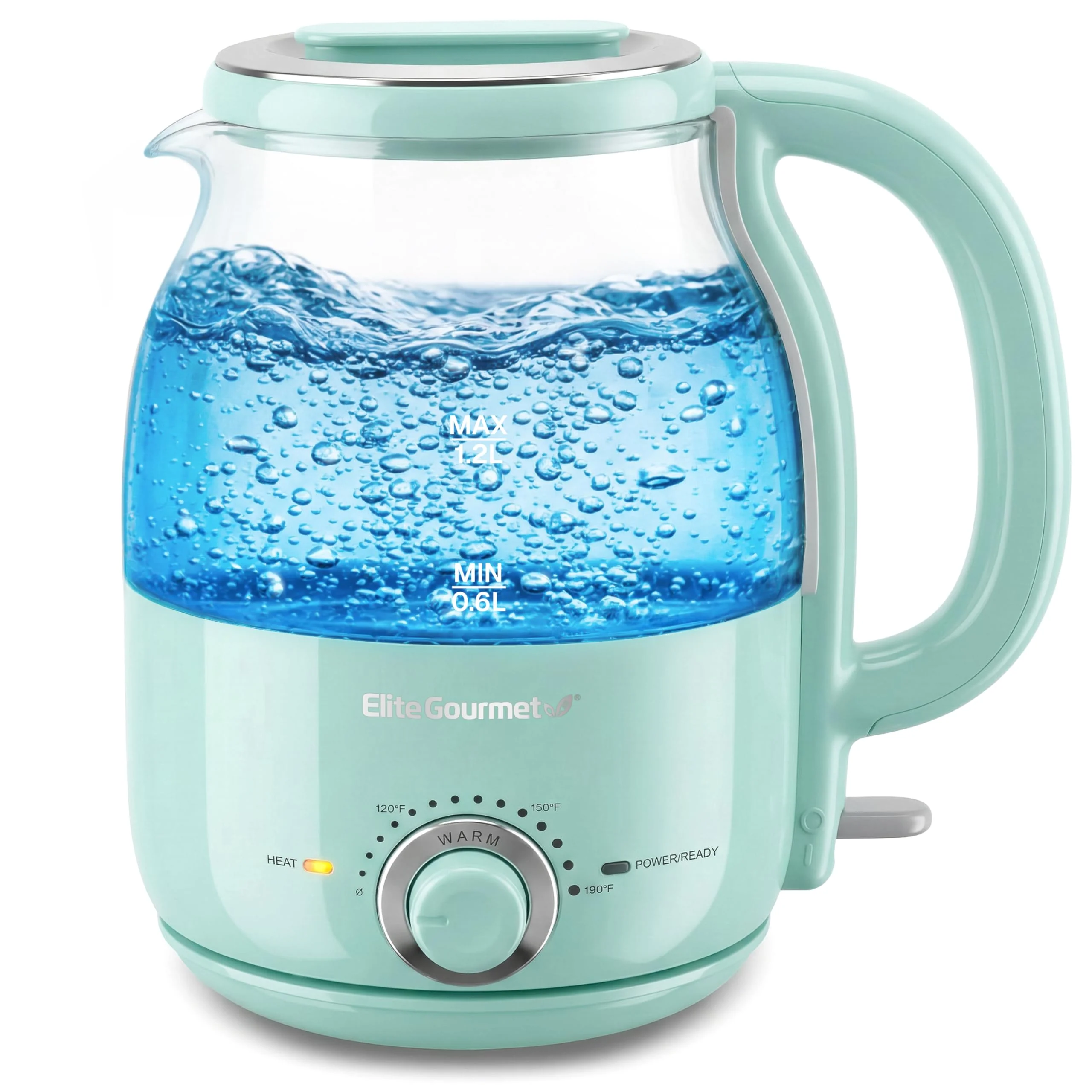 Elite Gourmet Electric Glass Kettle with Adjustable Temperature.