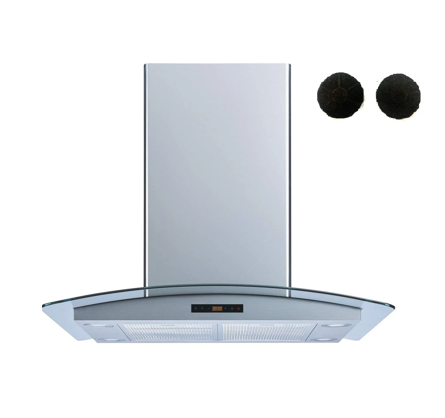 Winflo 36 In. Convertible Stainless Steel Glass Island Range Hood with Mesh Filters, 2 pcs Charcoal Filters and Touch Sensor Control product image