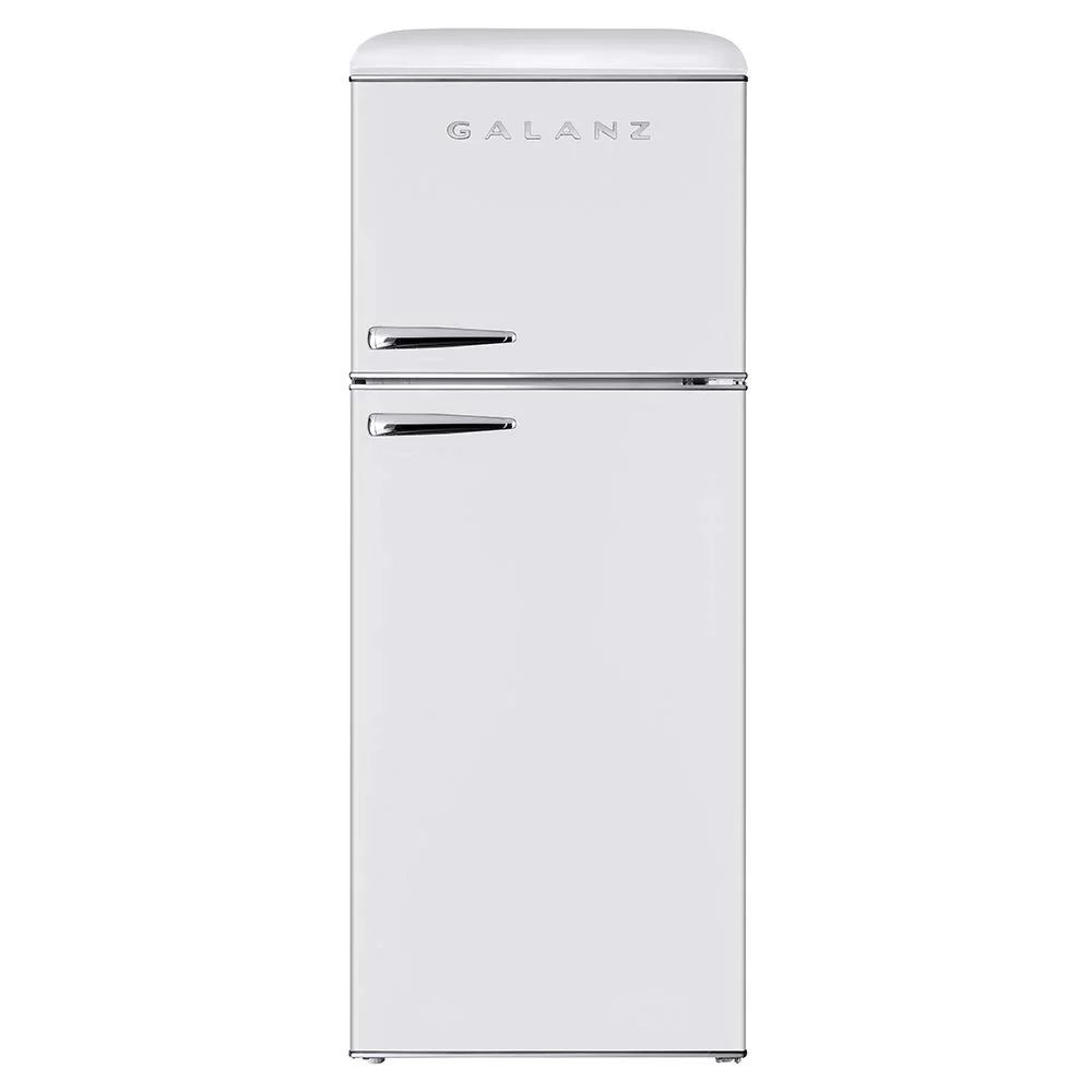 Compact Galanz GLR10TWEEFR Retro Refrigerator with Top-Freezer.
