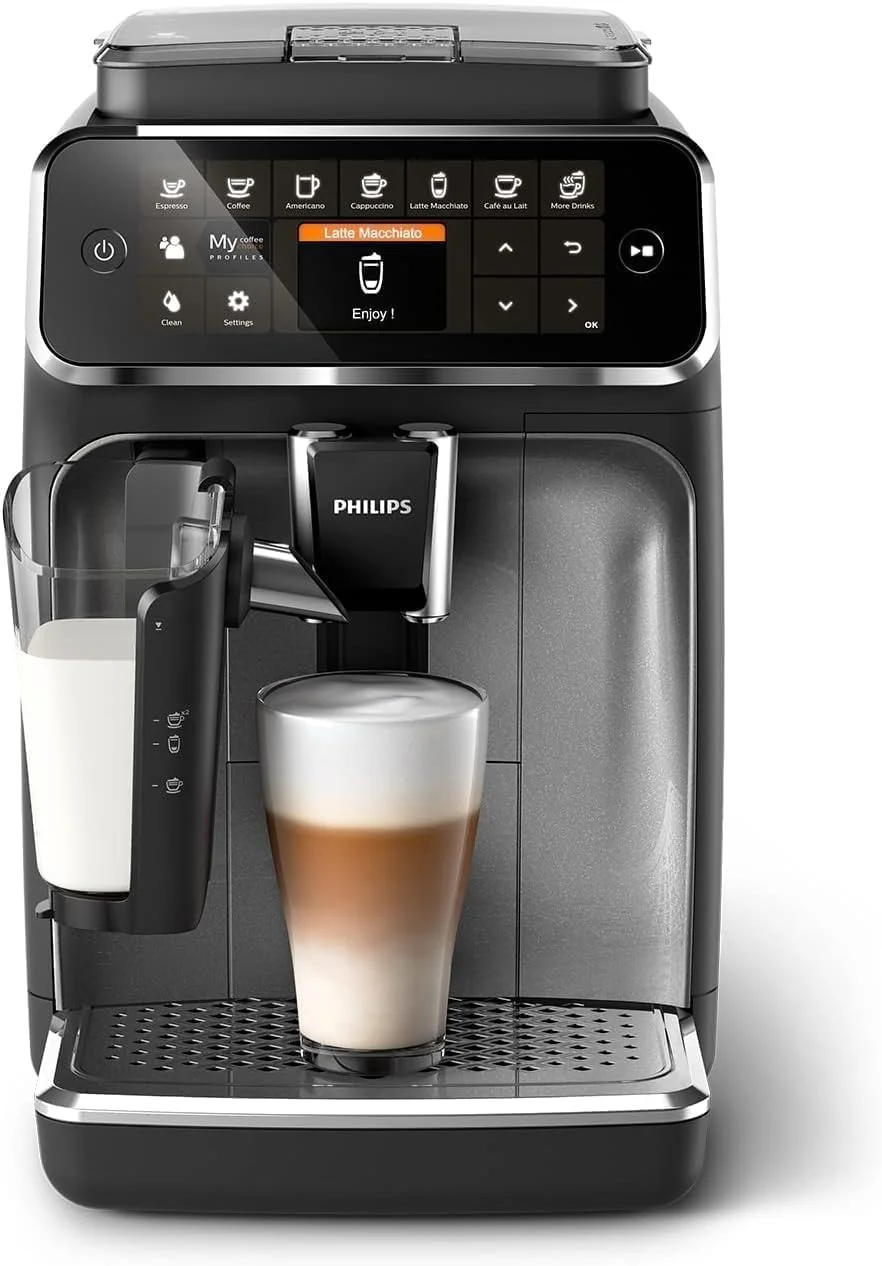 Philips 4300 Series Fully Automatic Espresso Machine - LatteGo Milk Frother, 8 Coffee Varieties, Intuitive Touch Display, Black, EP4347/94 product image