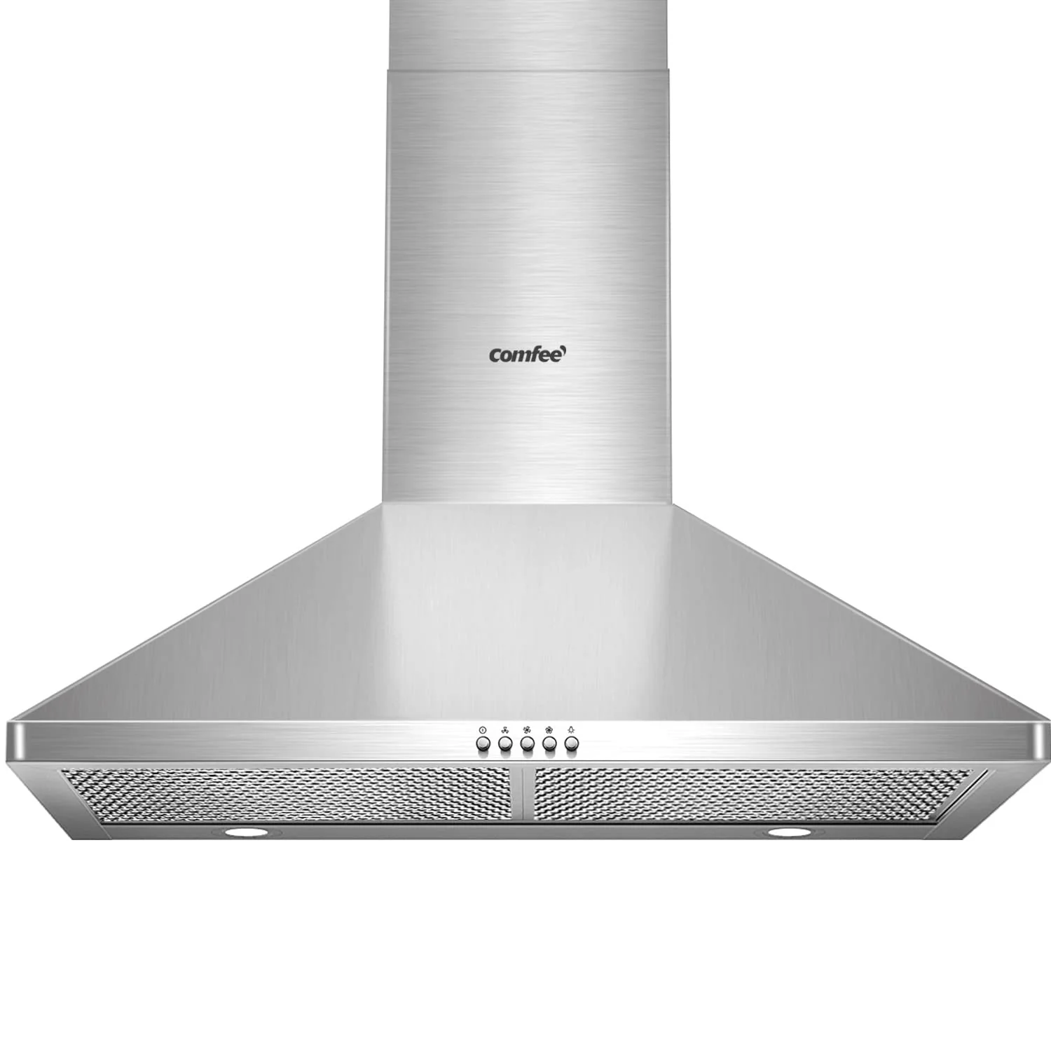 COMFEE’ CVP30W6AST Ducted Pyramid Range 450 CFM Stainless Steel Wall Mount Vent Hood with 3 Speed Exhaust Fan, 5-Layer Aluminum Permanent Filters, Two LED Lights, Convertible to Ductless, 30 inches product image