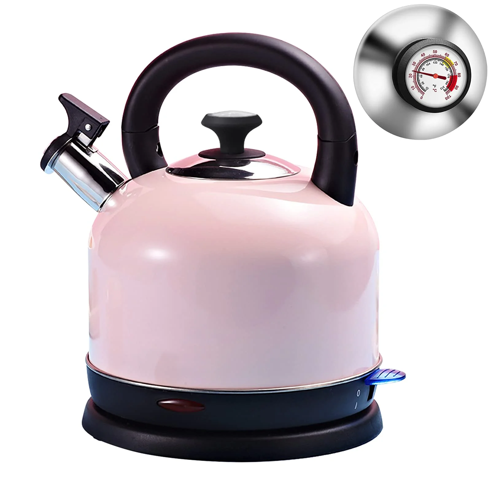 Electric Kettle Temperature Dash, YiiMO 2L Stainless Steel Hot Water Boiler with Thermometer for Tea Coffee 1200W, Auto Shut-Off Boil-Dry Protection BPA Free, Large Pink Retro Cute product image