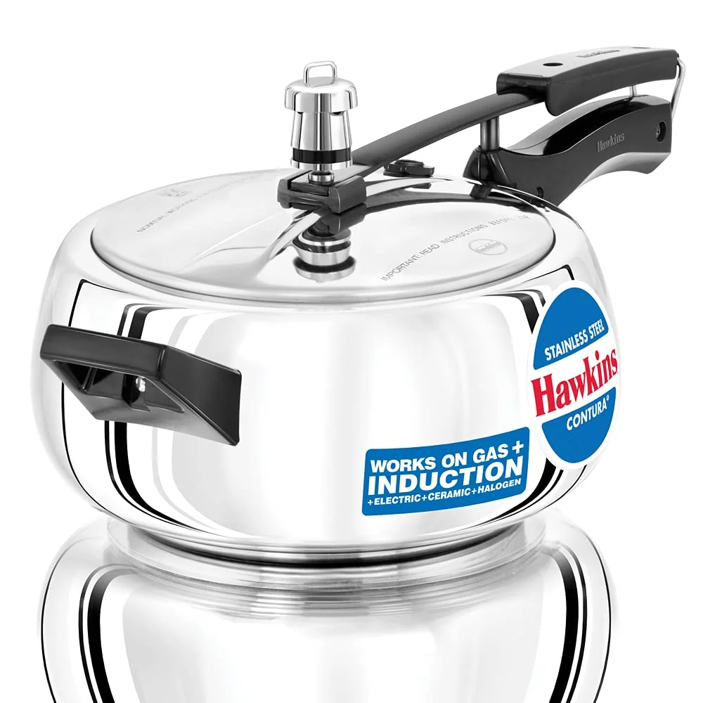 Hawkins 3.5 Litre Contura Pressure Cooker, Stainless Steel Inner Lid Cooker, Handi Cooker, Induction Cooker, Silver SSC35 product image