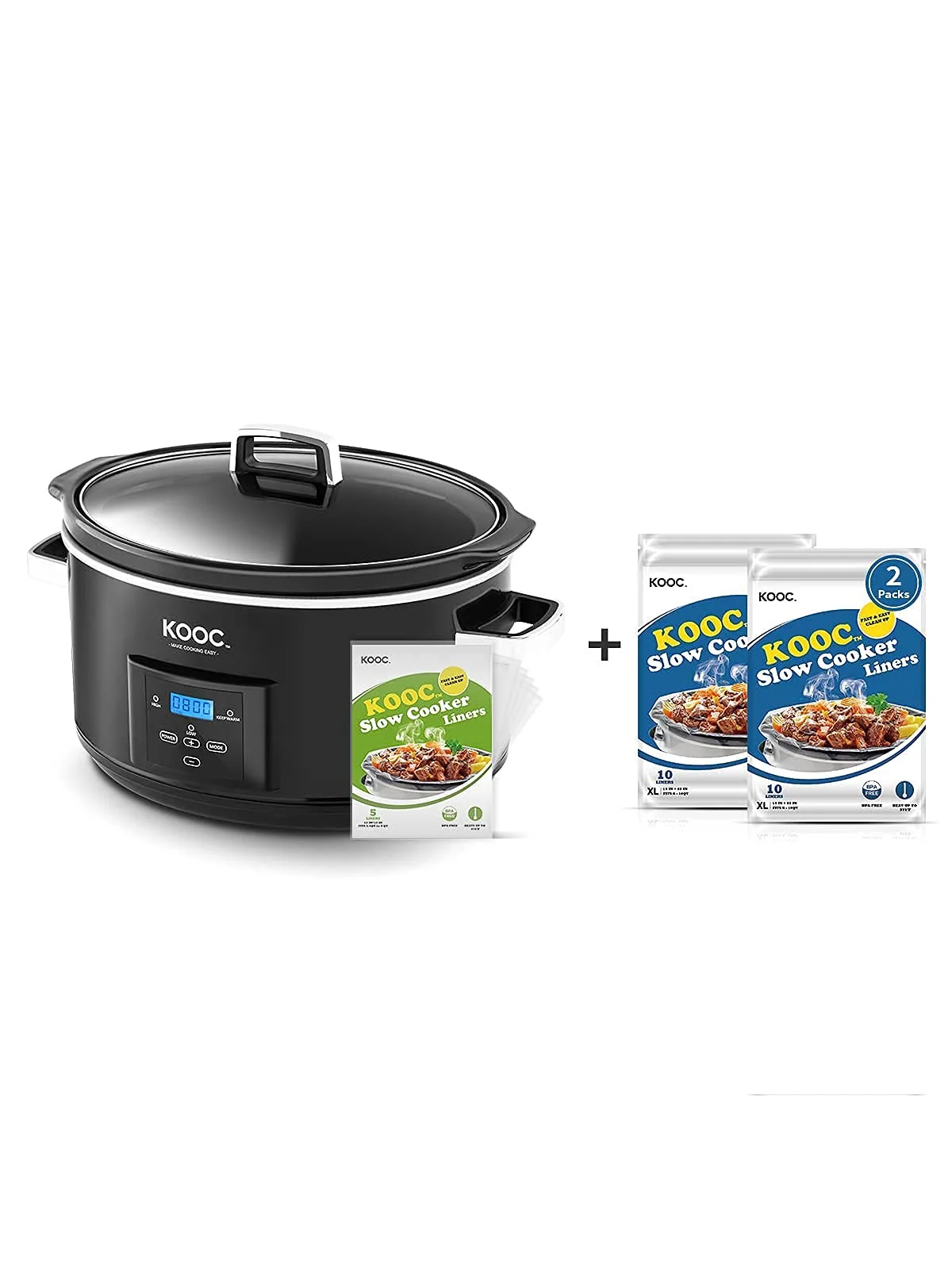 Bundle Group KOOC Programmable Slow Cooker 8.5-Quart with 5 Bonus Liners + Additional 2 Pack of 20 Liners for Easy Clean-up, Upgraded Pot, Adjustable Temp, Nutrient Loss Reduction product image