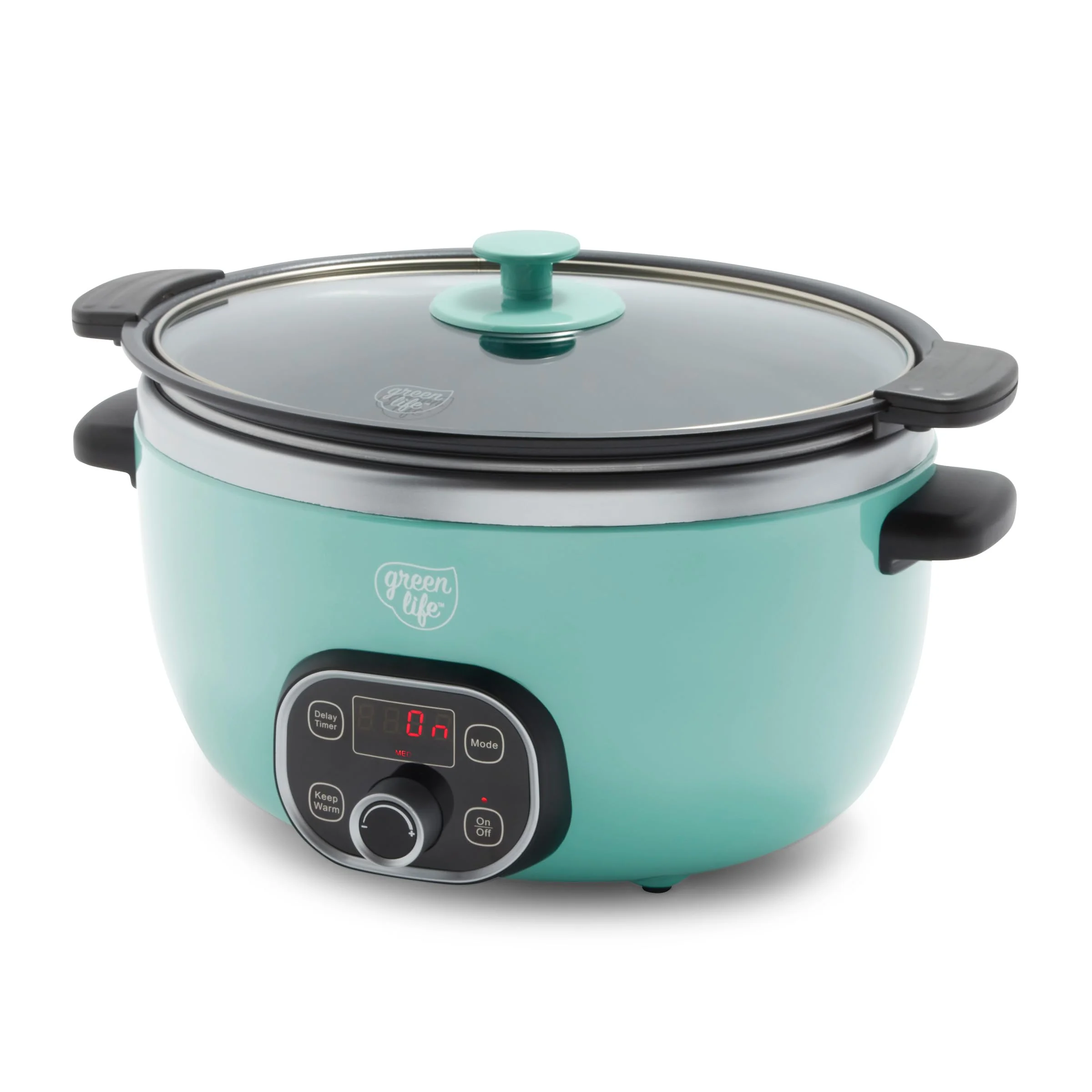 GreenLife 6QT Ceramic Slow Cooker, PFAS-Free, Programmable, Removable Healthy Nonstick Pot for Family Meals, Sear on Stovetop, Keep Warm, Digital Timer, Dishwasher Safe Crock, Turquoise product image