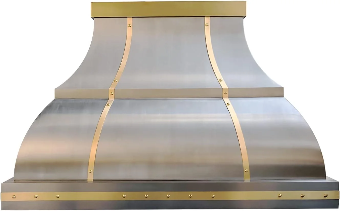 Stainless Steel Range Hood Wall Mount 30&rsquo;&rsquo; W,27&rsquo;&rsquo; H, CT Copper Tailor Custom Handmade Metal Kitchen Vent Hood, With 4-Speed Exhaust Fan & LED Light,SH1-2TRM product image