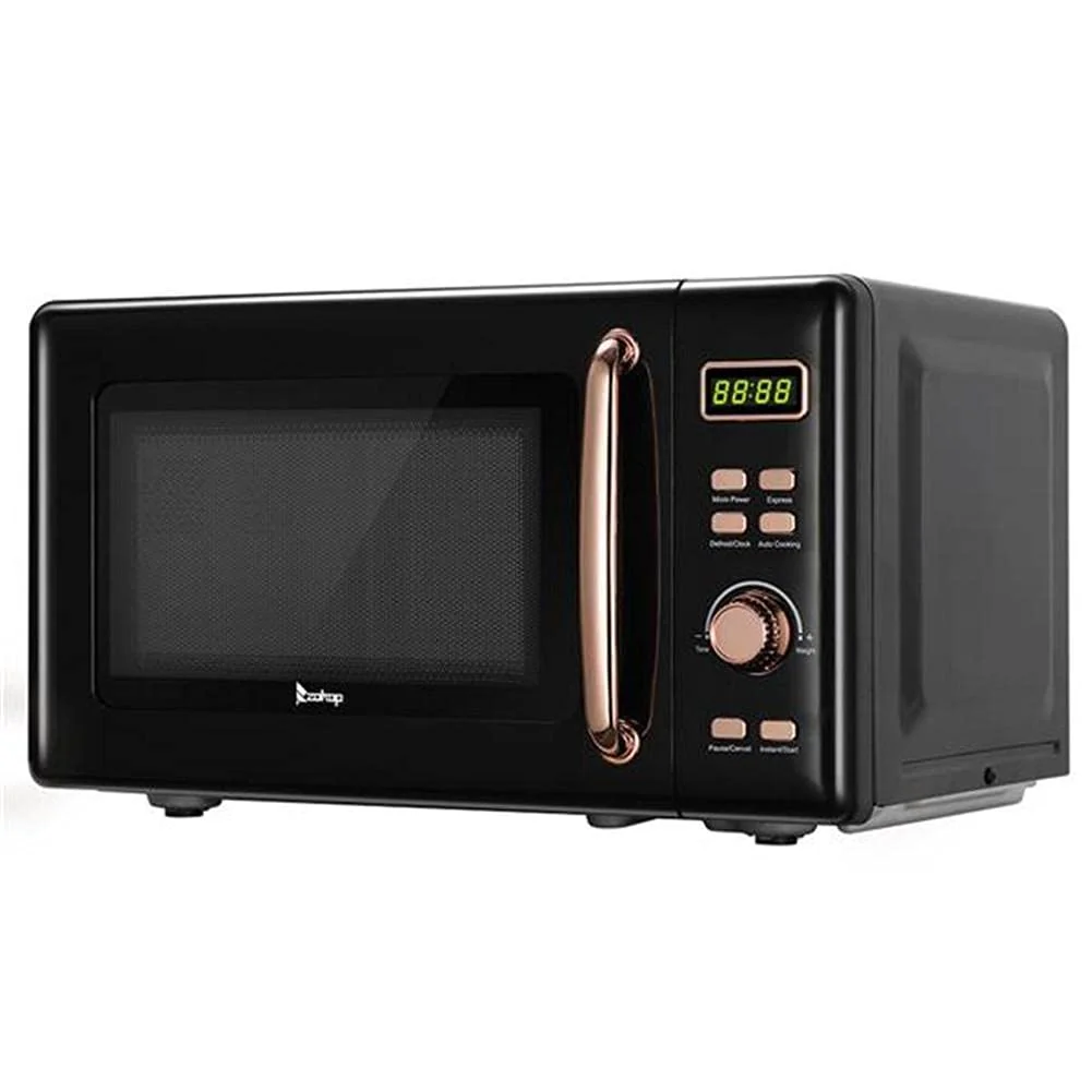Compact Microwave Oven with Elegant Gold Accents