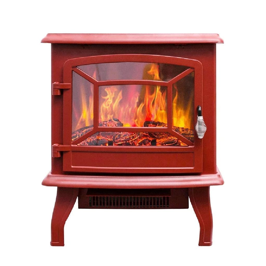 Fireplace Electric Stove Heater with 3D Flame Effect 1400W Portable Freestanding for Living Room Bedroom Adjustable Thermostat No Noise 432x254x515mm Color: Black Red product image