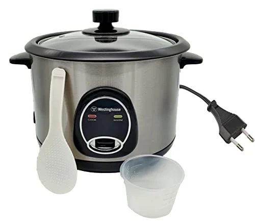 Westinghouse 220 Volt Rice Cooker 10 Cup, Non Stick Cooking Pot, Measuring Cup, Keep Warm Function-Stainless Steel-700W NOT FOR USE IN USA product image