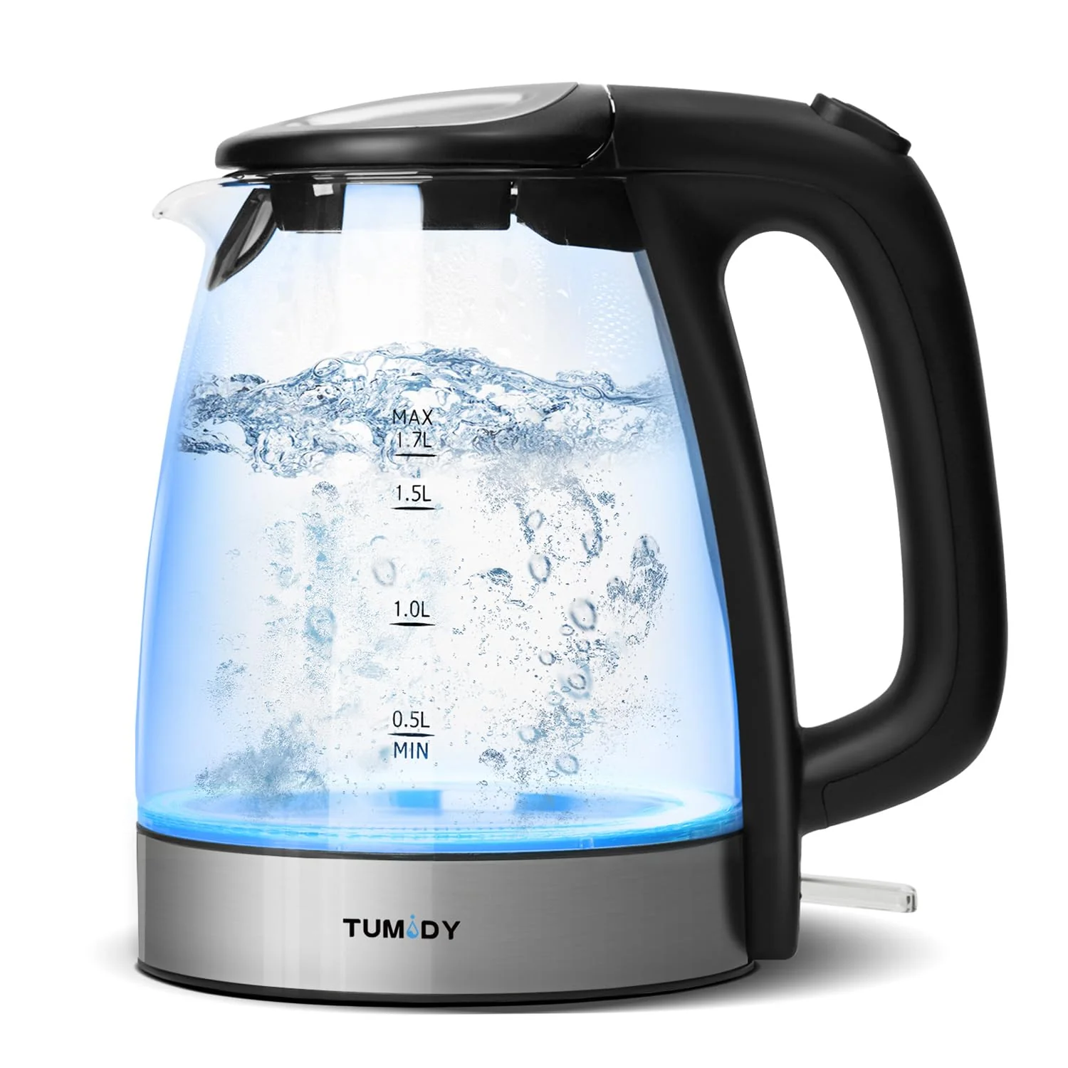 Glass Electric Kettle,1.7L Hot Water Boiler 1500W Fast Boiling with Auto-Shutoff and Boil-Dry Protection,LED Lights,Comfy Touch Handle Wide Opening Cordless Tea Heater for making Tea Coffee product image