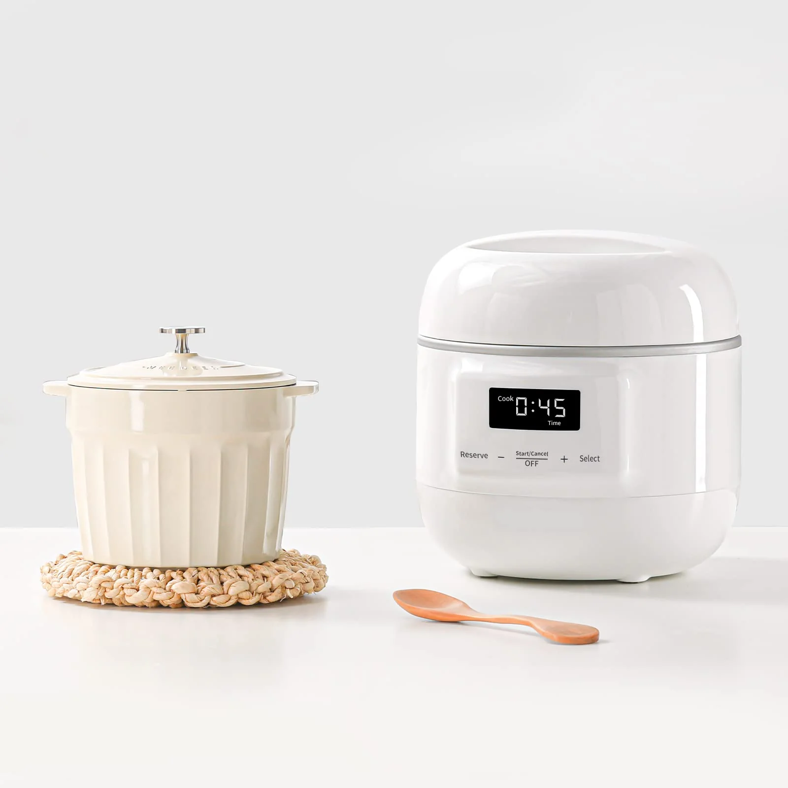 Slow Cooker White, Small Slow cooker 1QT, Smart Appointment, Ceramic Interior pot, Automatic Multi-function Rice Cooker, Elecric Stew, Yogurt Maker Keep Warmer product image