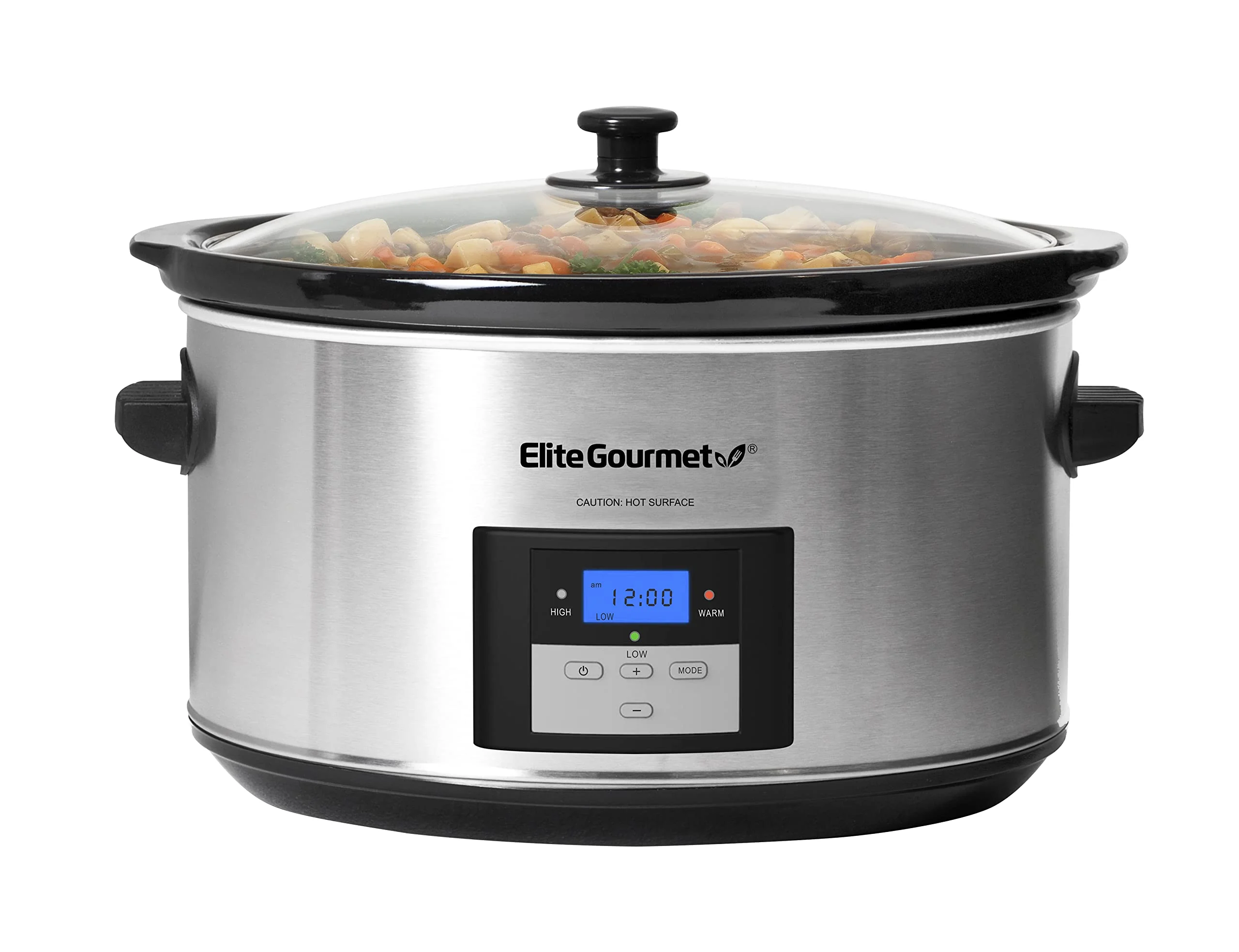 Elite Gourmet MST-900D Digital Programmable Slow Cooker, Oval Adjustable Temp, Entrees, Sauces, Stews & Dips, Dishwasher Safe Glass Lid & Crock 8.5 Quart, Stainless Steel product image