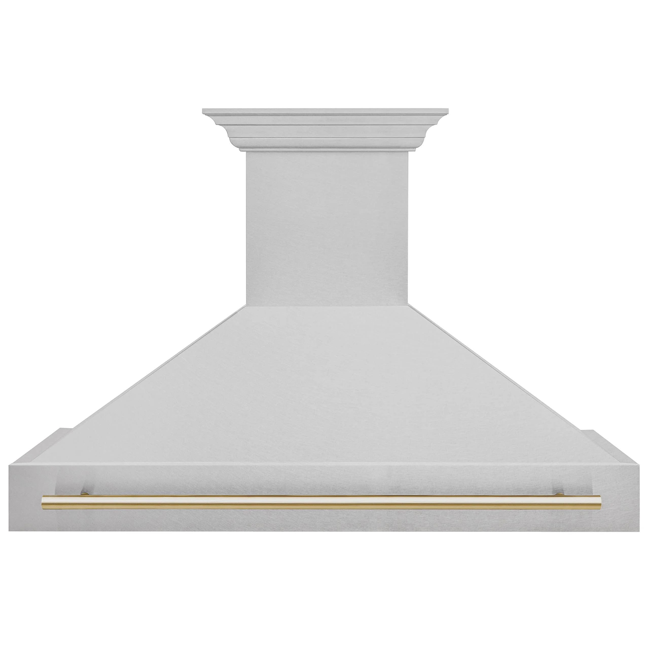 ZLINE Autograph Edition 48 in. Satin Stainless Steel Wall Mount Range Hood with Polished Gold Handle 8654SNZ-48-G product image