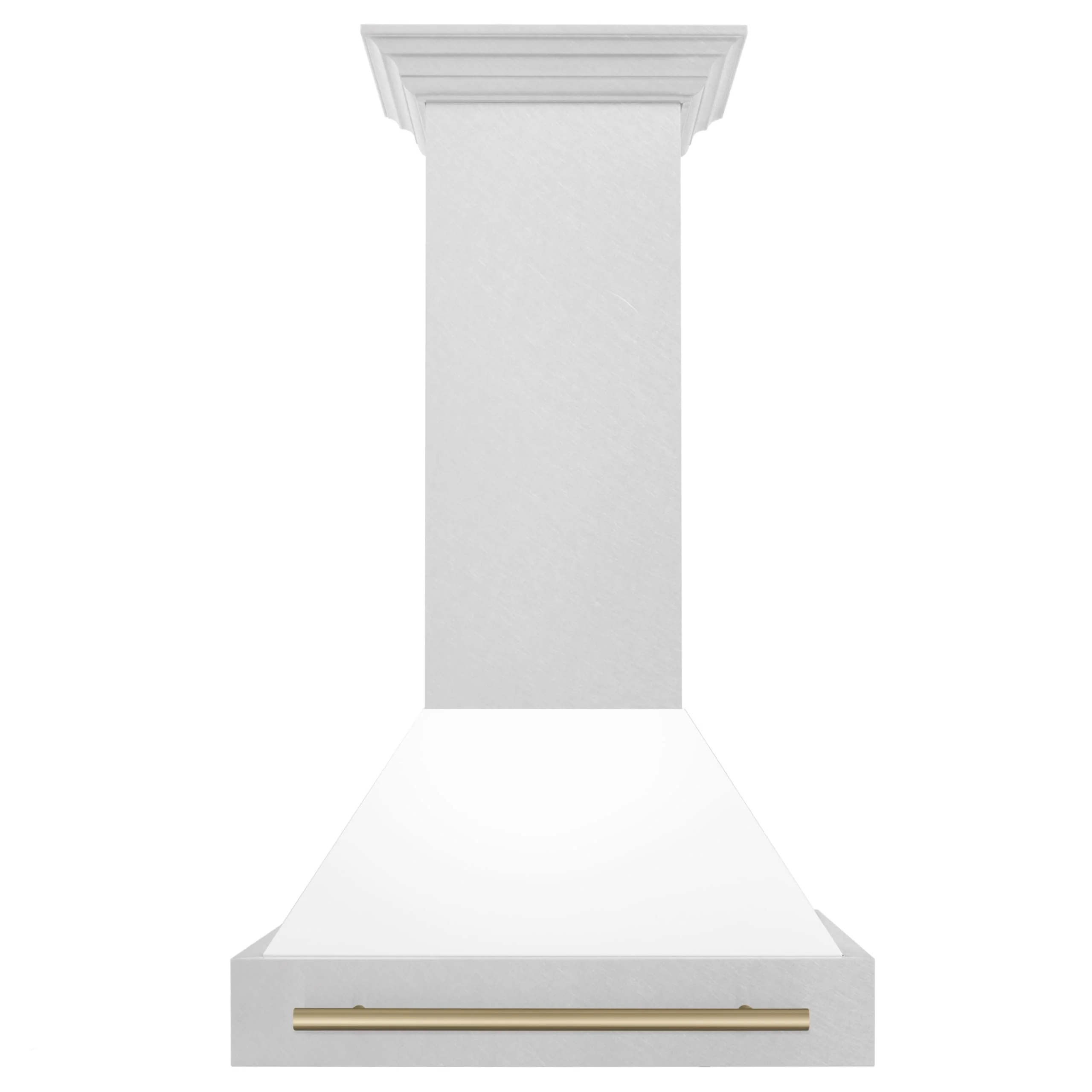 ZLINE Autograph Edition 30 in. Satin Stainless Steel Wall Mount Range Hood with White Matte Shell and Champagne Bronze Handle 8654SNZ-WM30-CB product image